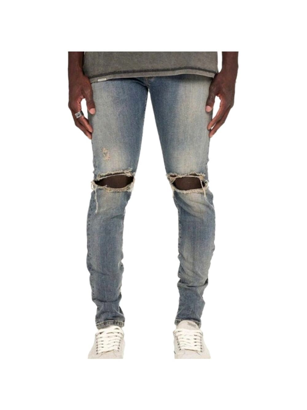Men's Skinny Distressed Ripped Knee Jeans - Light Blue
